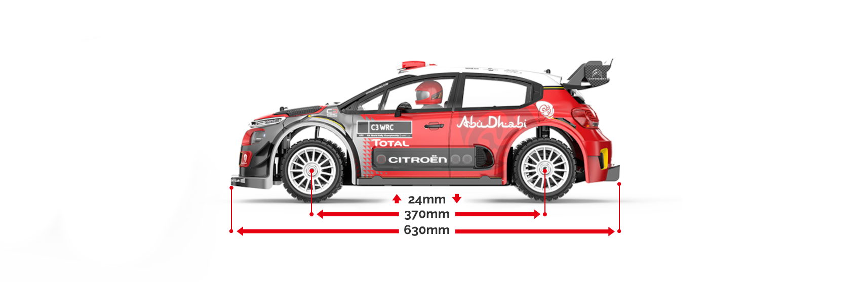 Hyper Go Citroen C3 WRC 1:7 - Abmessungen