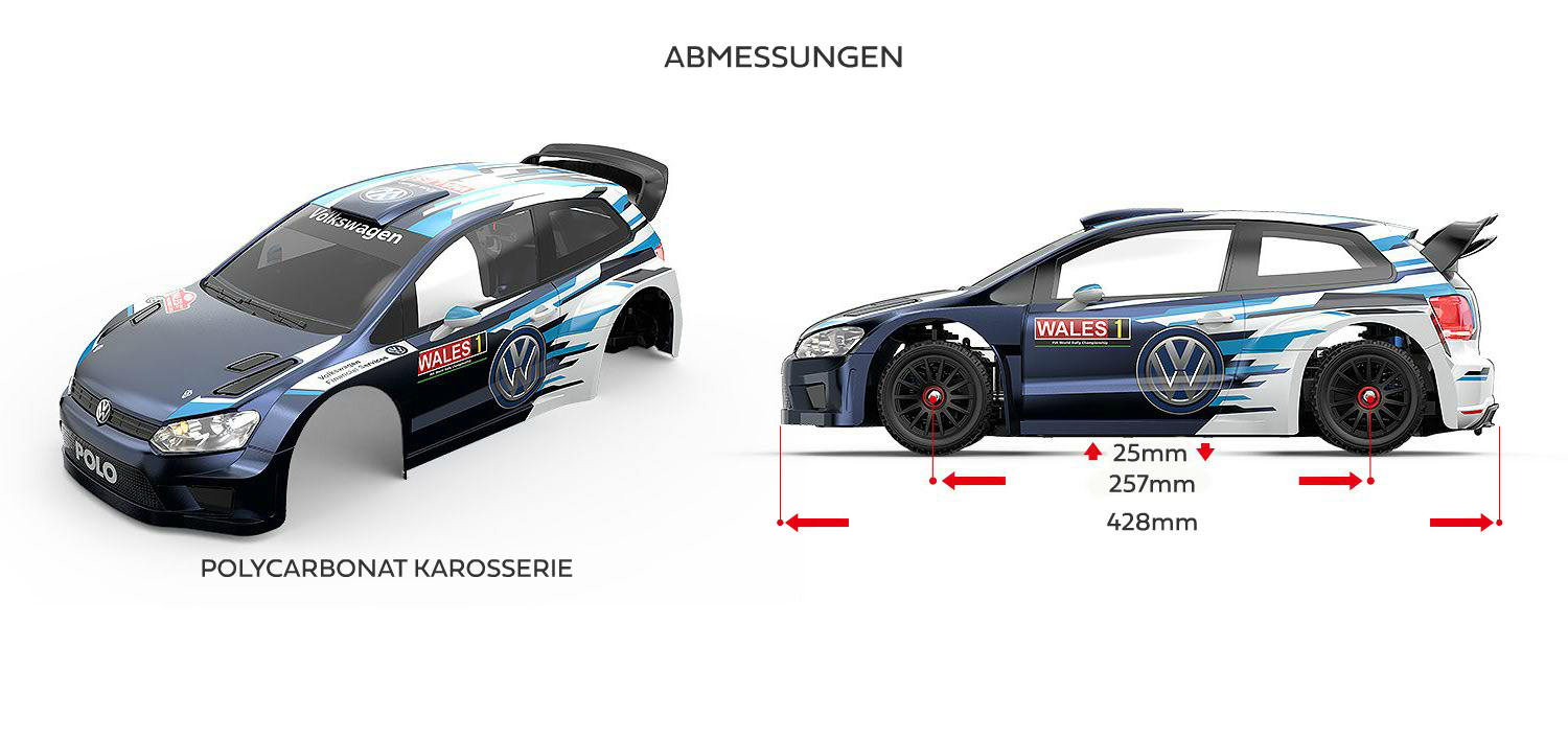 Hyper Go VW Polo R WRC 2015 1:10 - Abmessungen
