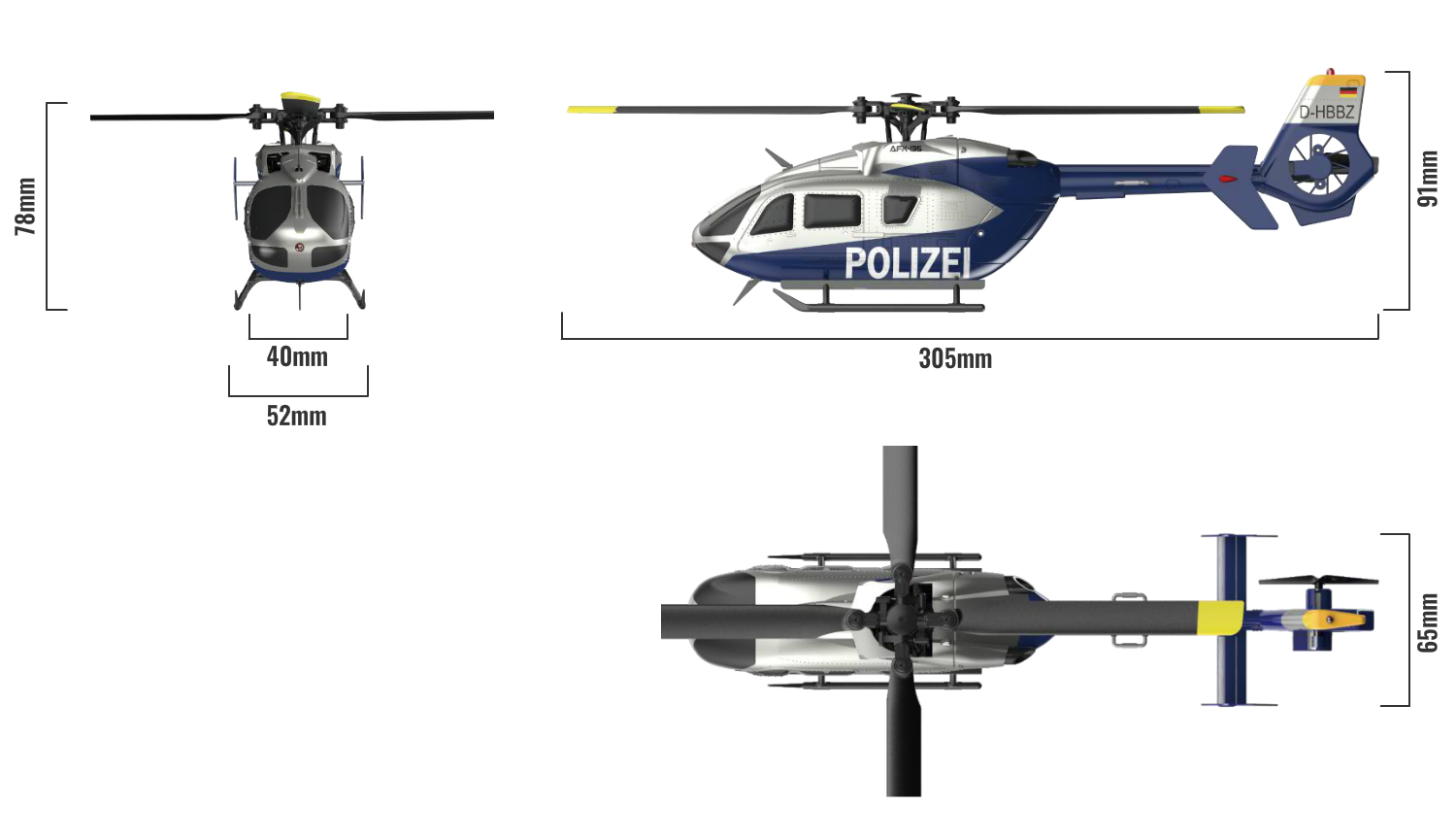 Polizei AFX-135 Helikopter Abmessungen