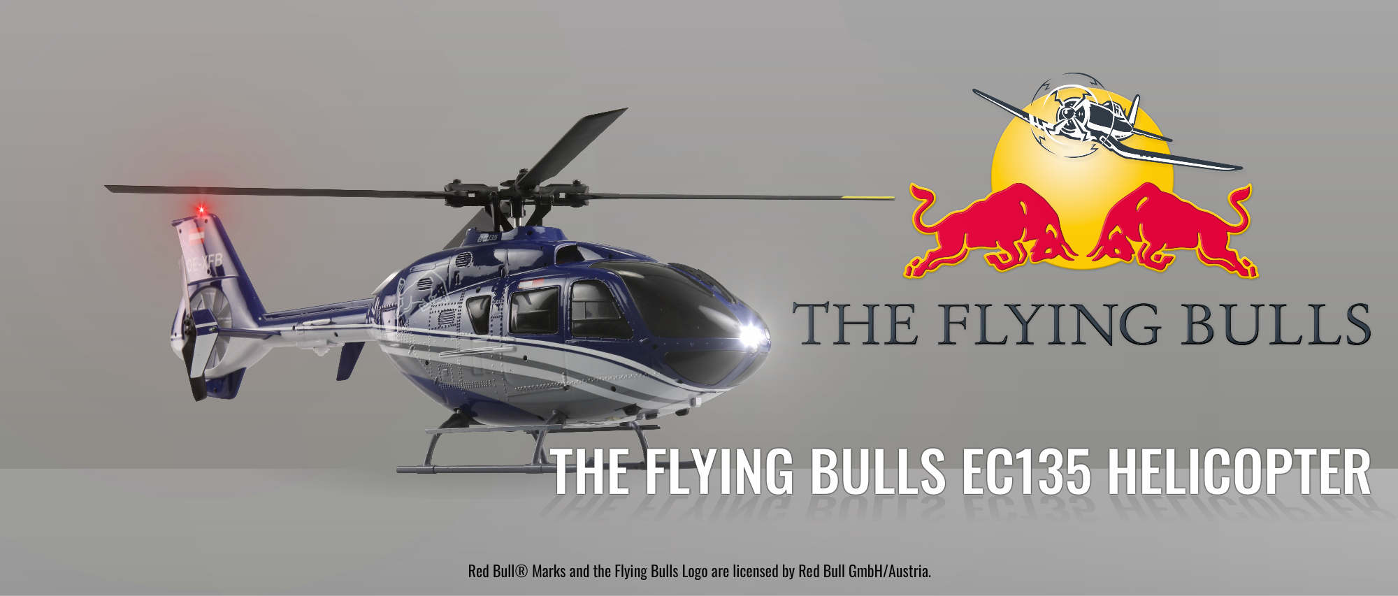 The flying Bulls EC135 Amewi RC Helikopter Studioaufnahme mit Logo