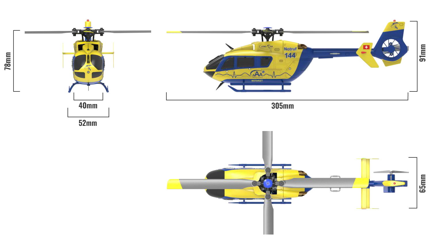 AAA AFX-135 Helikopter Abmessungen