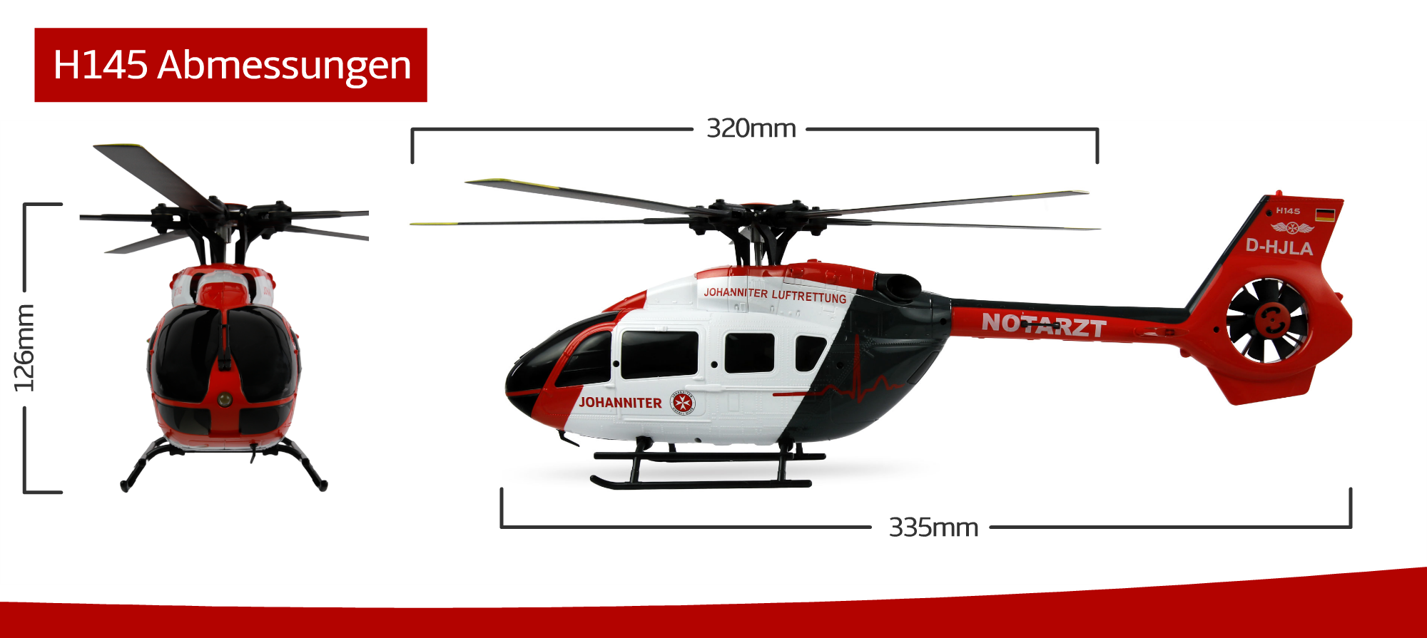 Amewi H145 Johanniter Helikopter - Abmessungen