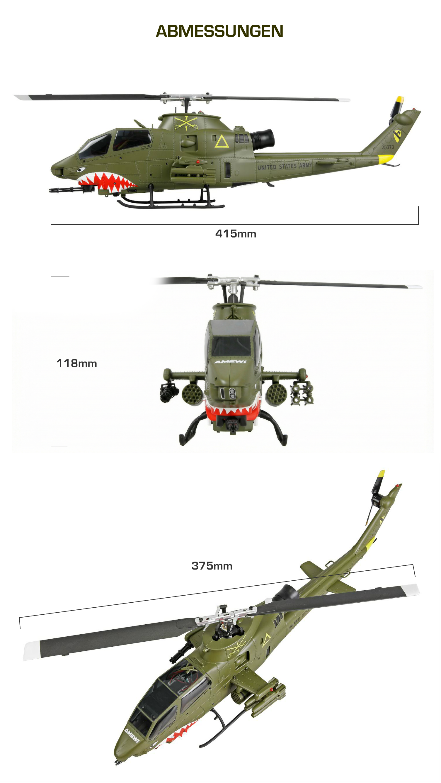 Bell AH-1 Cobra Pro GPS - Abmessungen