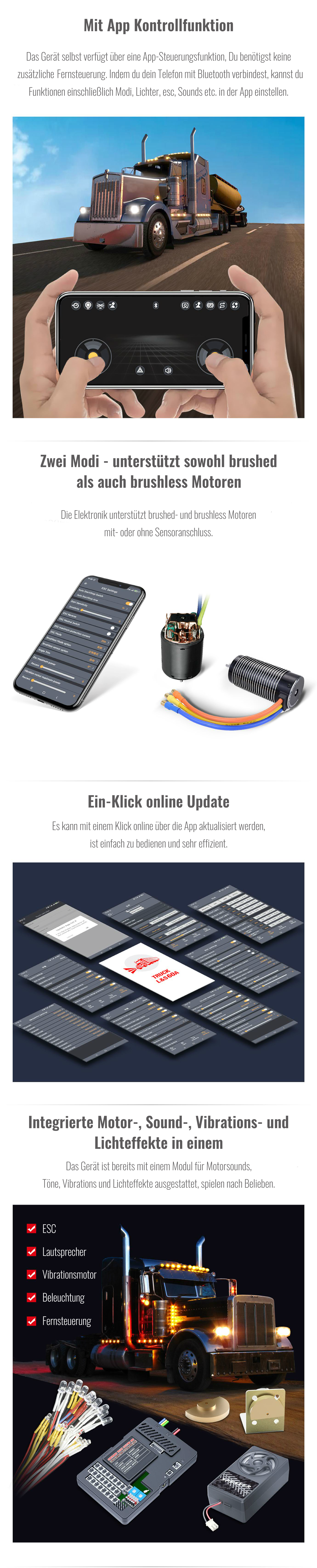 Für brushed- und brushlessmotoren, kein ESC notwendig, Steuerung per Smartphone möglich.